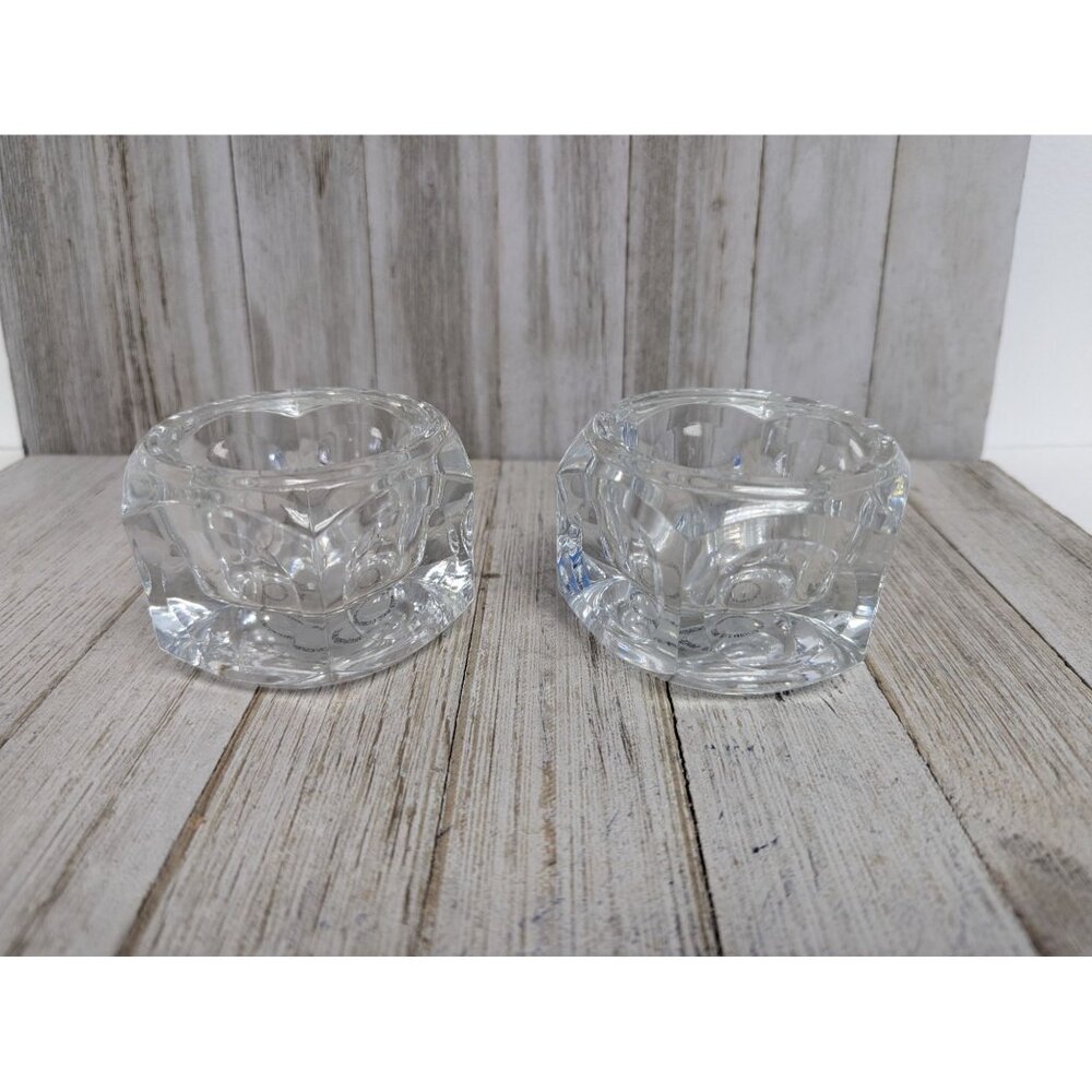 Set 2 Elements Crystal Art Glass Candle Vase Czech Republic Cubist Style 2 1/4”